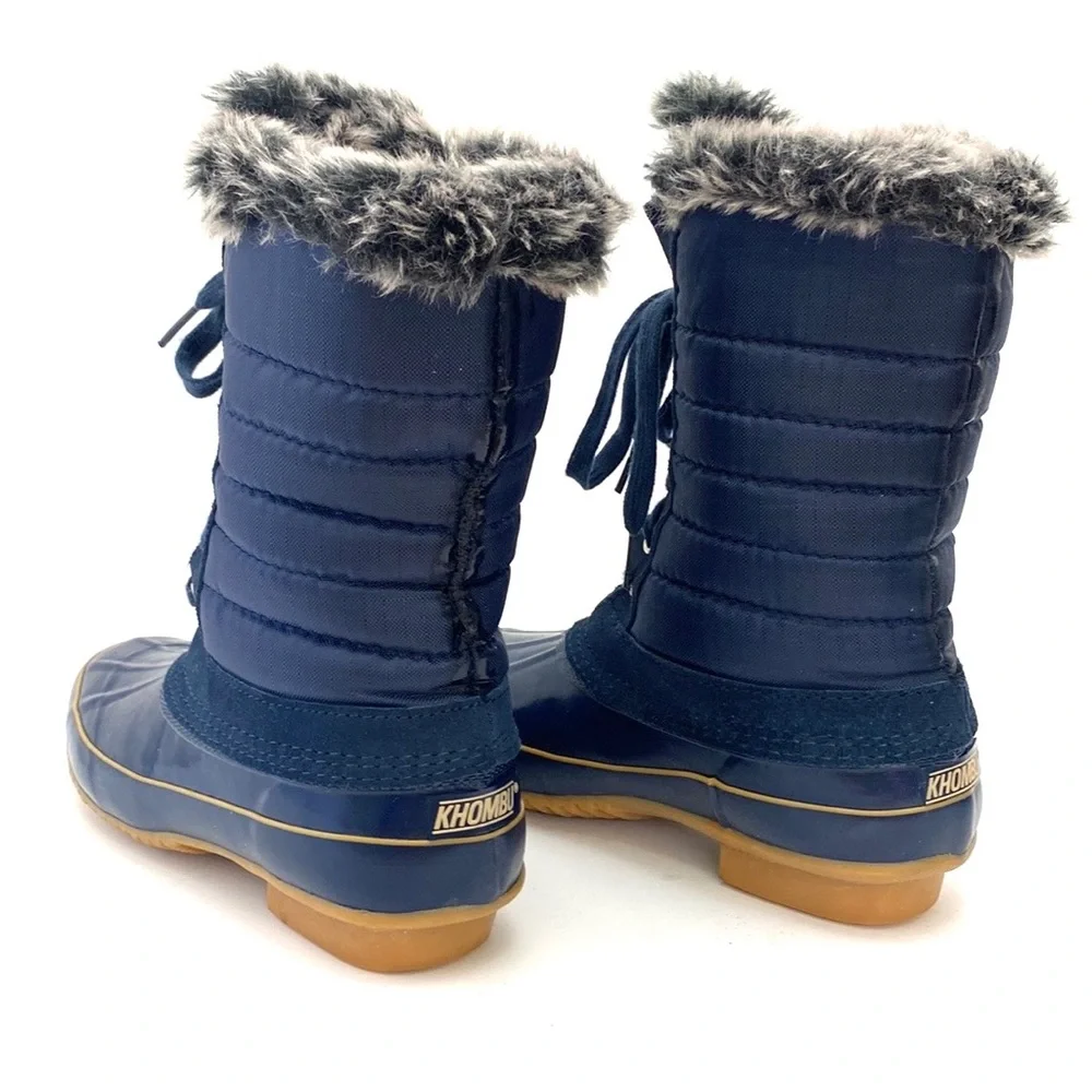 Khombu Women's Boston Bean Navy Blue Quilted Apres Winter/Snow Boots